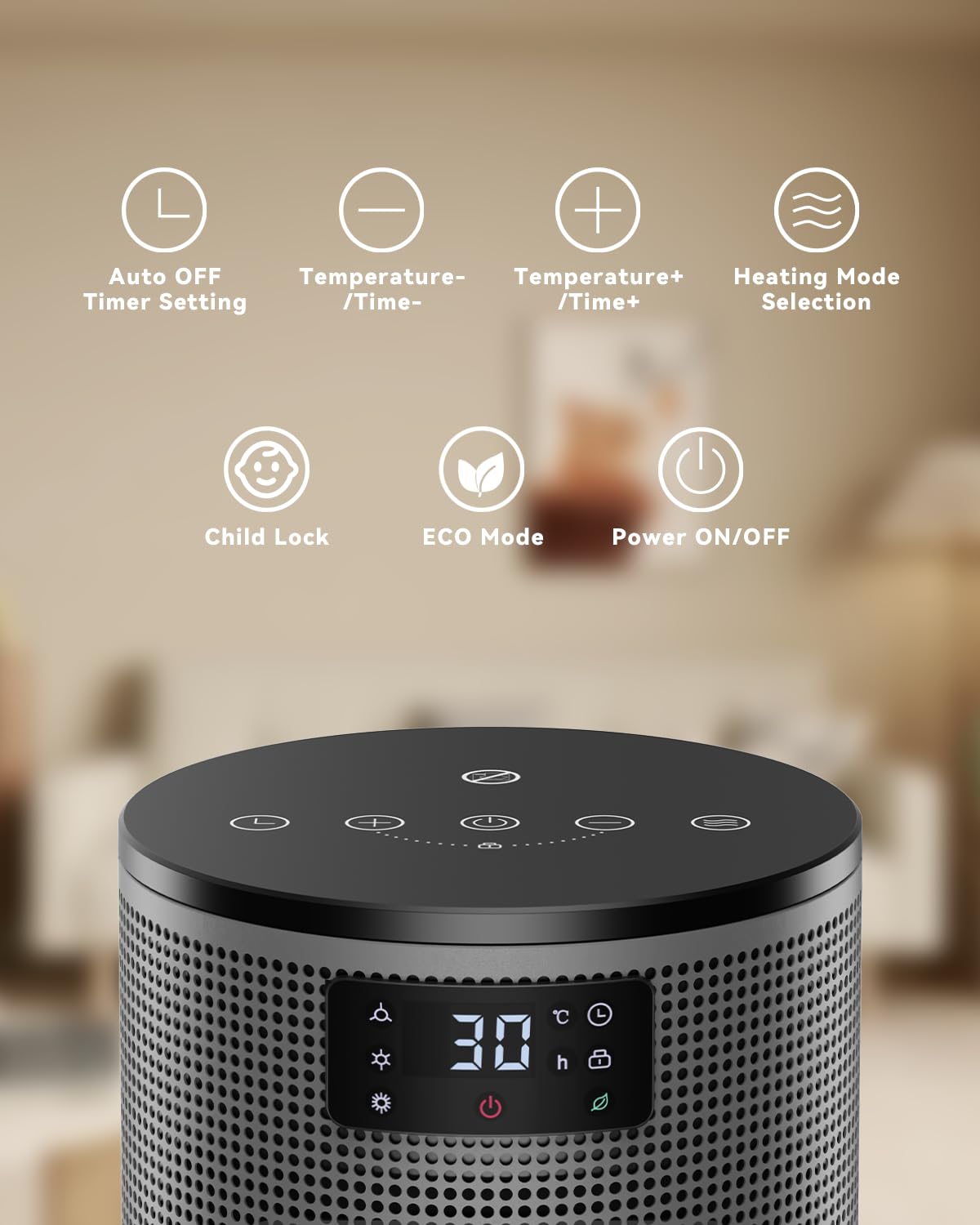 PALINTH Heizlüfter Energiesparend, 1500W Raum Leise Heizung Elektrisch für Home Low Energy, 3 Modi Tragbare Keramik Heizlüfter mit Thermostat, Überhitzung & Tip Over Schutz, 8H Timer, für Indoor