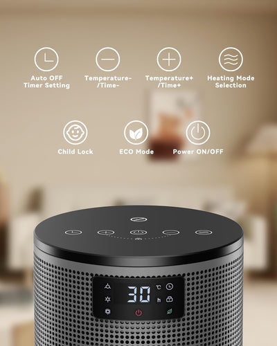 PALINTH Heizlüfter Energiesparend, 1500W Raum Leise Heizung Elektrisch für Home Low Energy, 3 Modi Tragbare Keramik Heizlüfter mit Thermostat, Überhitzung & Tip Over Schutz, 8H Timer, für Indoor