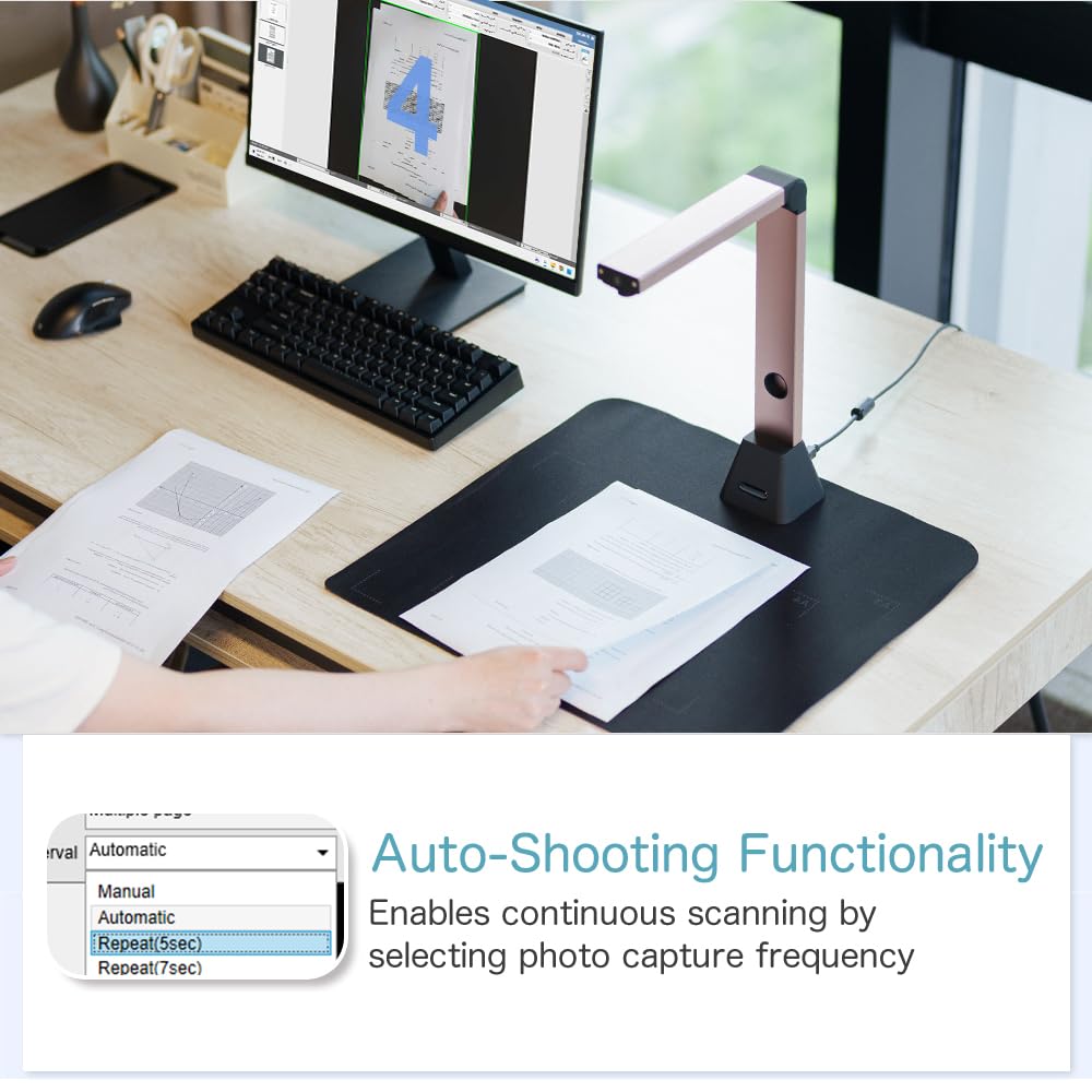 Kalopsia 13MP Professioneller Buchscanner: A3 Erfassungsgröße OCR Scanner Visualizer, 3-Level-LED HD Tragbarer Buchscanner, Mehrsprachiger USB-Dokumentenkamera für Unterrichtsbesprechungen