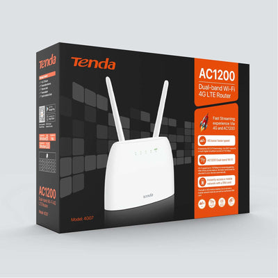 Tenda 4G07 4G LTE WLAN Router für SIM-Karten (CAT4, AC1200 Dualband 2,4GHz: 300Mbit/s + 5GHz: 867Mbit/s, 150 Mbit/s im Download) Plug & Play, LAN/WAN-Port, 2 Abnehmbare Antennen, MU-MIMO, Weiß