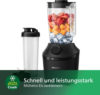 Philips HR2041/41 Standmixer (450 Watt, ProBlend-Technologie, 1,9 Liter Kunststoffbehälter, inkl. Trinkflasche) schwarz