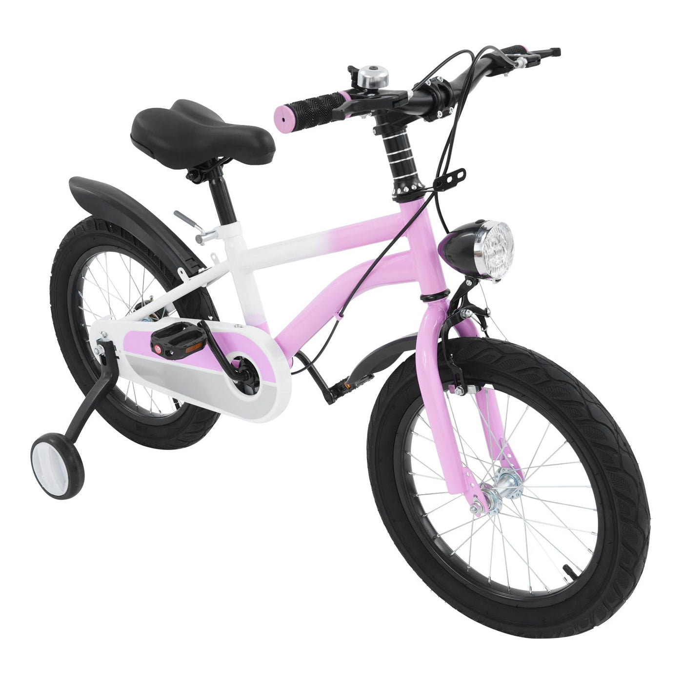Kinderfahrrad 16 Zoll,Fahrrad Kinder mit Stützräder&Licht,Rahmen aus kohlenstoffreichem Stahl,Fahrrad für Kinder von 5-8 Mädchen&Jungen (Rosa)