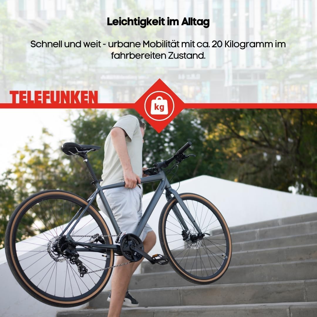 TELEFUNKEN E-Bike 28 Zoll Fahrrad für Damen & Herren | Pedelec Urban Citybike 7-Gang Kettenschaltung | Hydr. Scheibenbremsen | inkl. Panzerschloss | Elektrofahrrad 250 W Heckmotor | 417 Wh Li-Ion-Akku