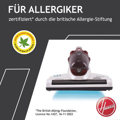 Hoover Ultra Vortex Milbensauger mit UV-Licht, bekämpft Bettwanzen – Polsterreiniger entfernt 99,9 % Bakterien, Allergene, Staub-Milben – Matratzenreiniger für hygienische Reinigung, für Allergiker