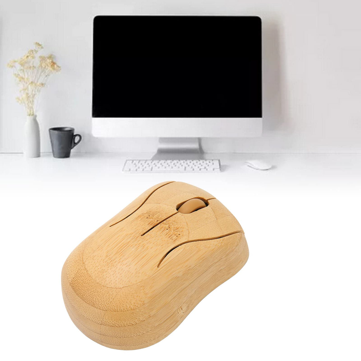 Vikye Tastatur- und Maus-Set, 2,4-GHz-Wireless-Plug-and-Play-Bambus-Computer-Wireless-Geräte, Wireless-Verbindungs-Holz-Computer-Steuergeräte für das Büro (Maus)
