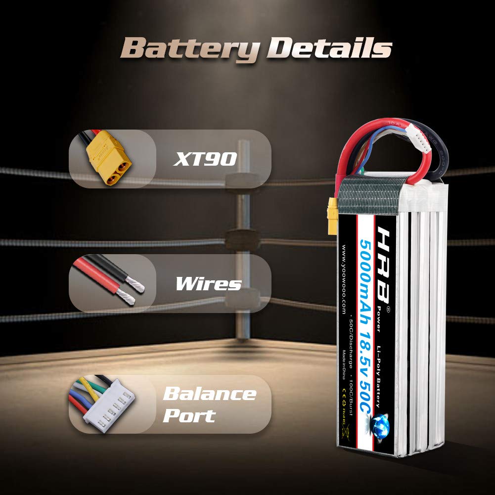 HRB 18.5 V 5000 mAh 50C 5S XT90 Lipo Battery Pack for RC Car RC Truck RC Truggy RC Airplane Drone DIY Hobby
