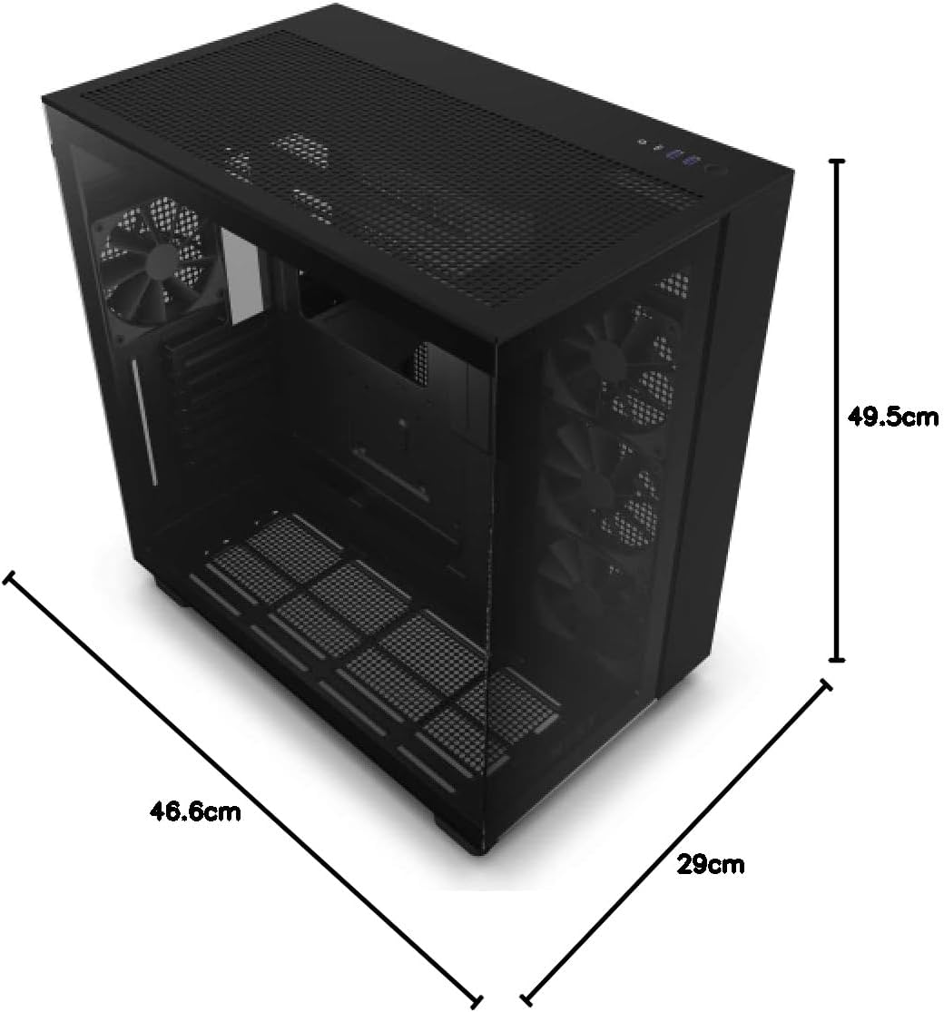 NZXT H9 Flow - CM-H91FB-01- Dual-Chamber ATX Mid-Tower PC-Gaming-Gehäuse - High-Airflow-perforiertes Top-Panel - Front- und Seitenteile aus gehärtetem Glas - 360mm Radiator Unterstützung - Schwarz