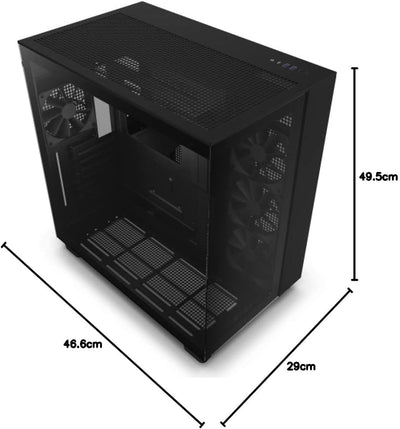 NZXT H9 Flow - CM-H91FB-01- Dual-Chamber ATX Mid-Tower PC-Gaming-Gehäuse - High-Airflow-perforiertes Top-Panel - Front- und Seitenteile aus gehärtetem Glas - 360mm Radiator Unterstützung - Schwarz