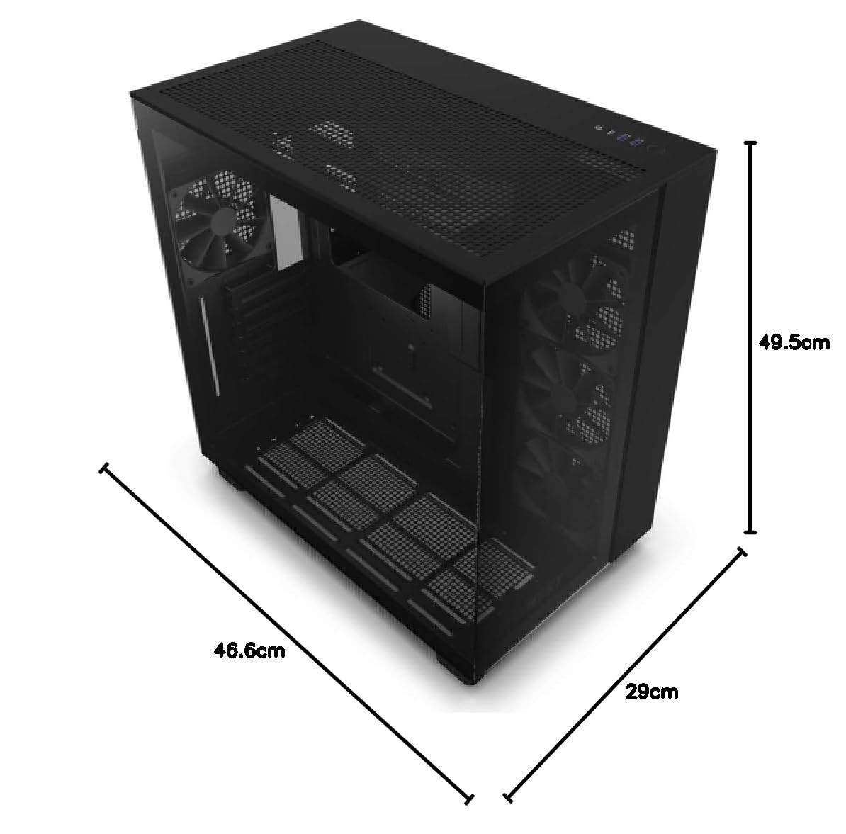 NZXT H9 Flow - CM-H91FB-01- Dual-Chamber ATX Mid-Tower PC-Gaming-Gehäuse - High-Airflow-perforiertes Top-Panel - Front- und Seitenteile aus gehärtetem Glas - 360mm Radiator Unterstützung - Schwarz