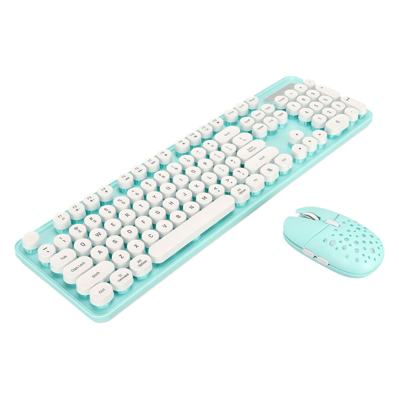 Annadue Kabellose Tastatur und Maus, 2,4 G Retro Punk Mechanisches Tastatur und Maus Set mit Runden Tastenkappen, 800, 1600, 2400 DPI, für Office/Gaming. (Blaues Brett)