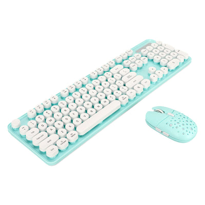 Annadue Kabellose Tastatur und Maus, 2,4 G Retro Punk Mechanisches Tastatur und Maus Set mit Runden Tastenkappen, 800, 1600, 2400 DPI, für Office/Gaming. (Blaues Brett)