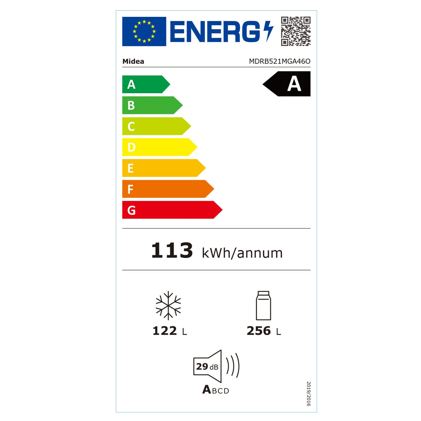 Midea MDRB521MGA46O Kühl-/Gefrierkombination/NoFrost/Besonders leise 29dB/Inverter Kompressor/Niedrigtemperaturzone/180° Verstellbare Gefrierfach-Schublade/201 cm hoch/256 L Kühlteil/122 L Gefrierteil