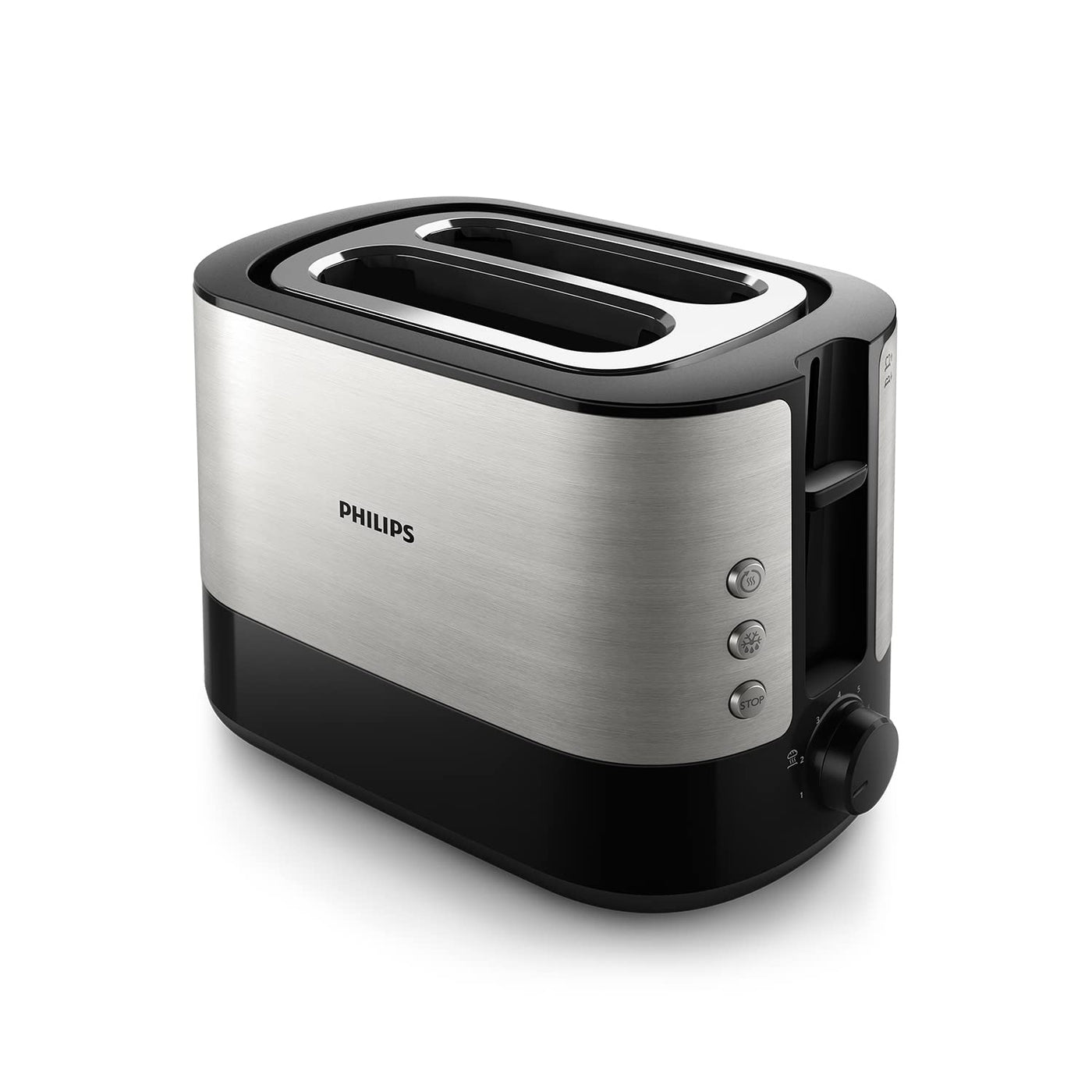 Philips Filterkaffeemaschine – 1.25L-Fassungsvermögen, bis zu 15 Tassen, Boil & Brew, schwarz/silbern (HD5416/60) & HD2637/90 Toaster, 7 Stufen, Brötchenaufsatz, Stopp-Taste, 1000 W, schwarz/edelstahl