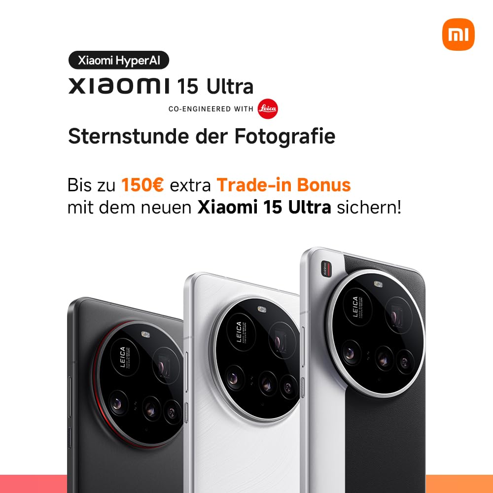 Xiaomi 15 Ultra Smartphone, 16+512GB, Weiß, Handy ohne Vertrag, 100mm 200MP Leica Kamera, 120Hz WQHD+ AMOLED Display, Snapdragon 8 Elite, 5410mAh, 90W HyperCharge, Xiaomi Hyper AI, Dual-SIM
