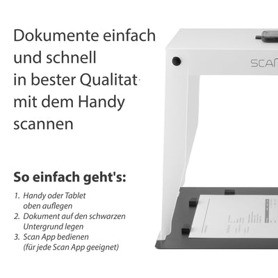 SCANLIO Pro Scanbox, Faltbare Handy Scanner Halterung, Smartphone Scanhilfe Dokumentenscanner und mobiler Scanstand