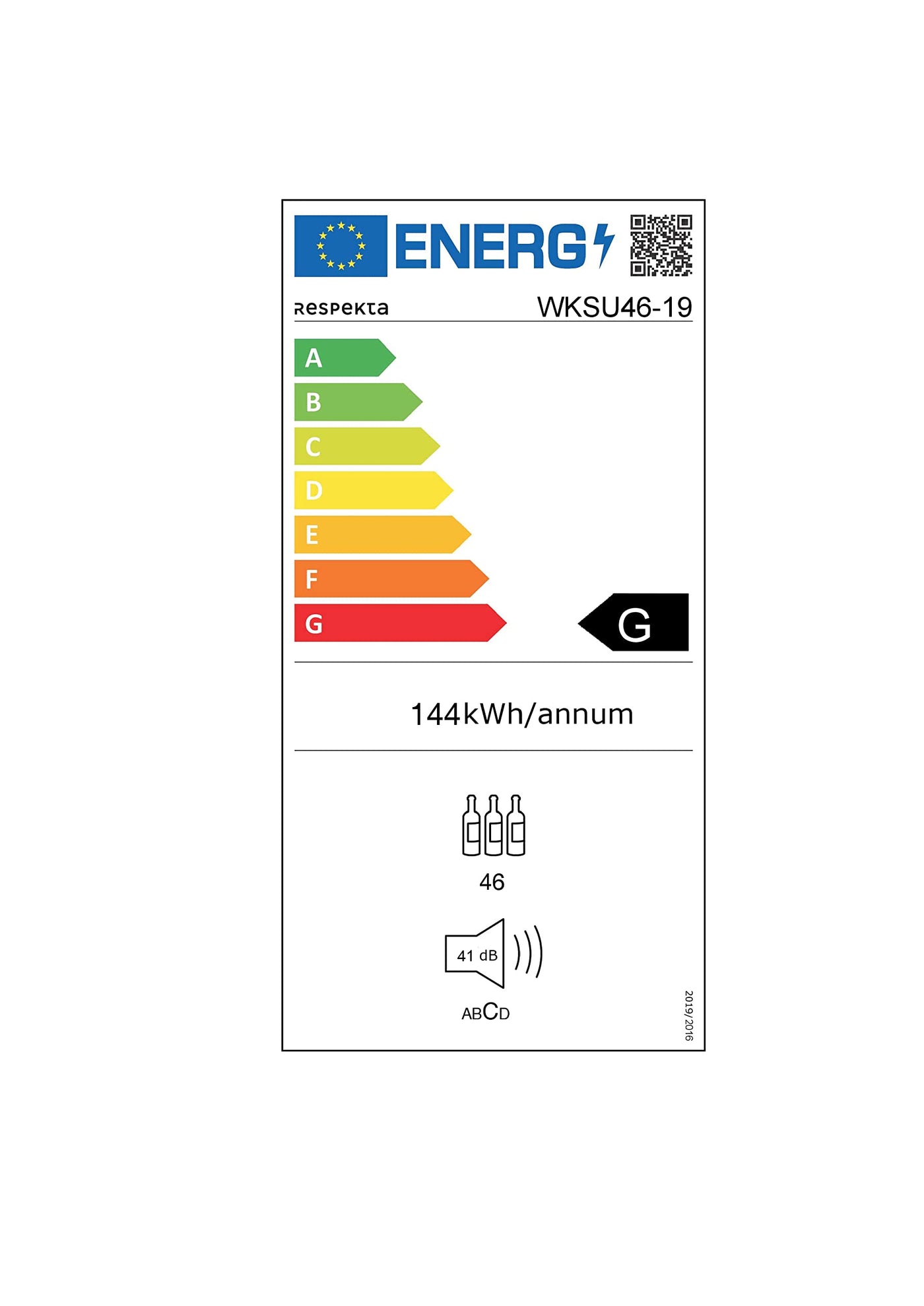 Respekta Unterbau-Weinkühlschrank für 46 Standardflaschen / 129 L Nutzinhalt / 2Temperaturzonen, je 5° - 22°C/Touch Control/LED Leuchte/WechselbarerTüranschlag/Max. 43 dB/WKSU 46-19