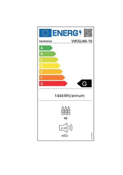 Respekta Unterbau-Weinkühlschrank für 46 Standardflaschen / 129 L Nutzinhalt / 2Temperaturzonen, je 5° - 22°C/Touch Control/LED Leuchte/WechselbarerTüranschlag/Max. 43 dB/WKSU 46-19
