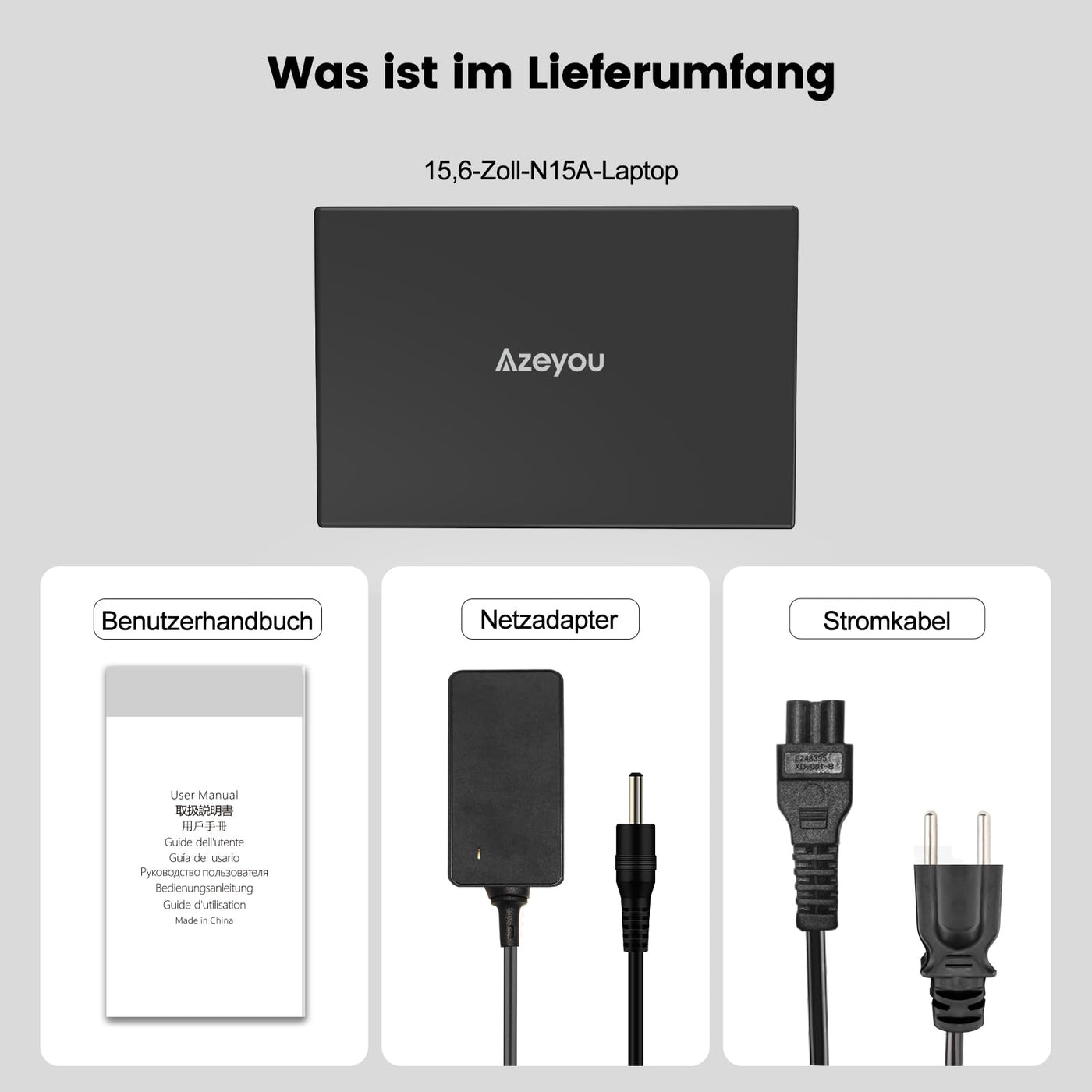 Azeyou 15,6" FHD IPS Laptop für Beruf und Studium, AMD Ryzen 3 3200U Prozessor, 16 GB RAM, 512 GB SSD, 5G WiFi, Bluetooth 5.0, Win 11 Pro, HDMI, USB-C, SD-Kartenleser, Ziffernblock, Webcam, QWERTZ