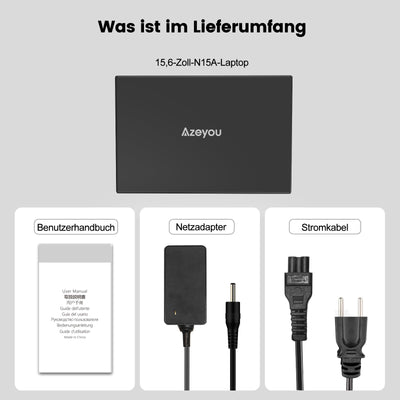 Azeyou 15,6" FHD IPS Laptop für Beruf und Studium, AMD Ryzen 3 3200U Prozessor, 16 GB RAM, 512 GB SSD, 5G WiFi, Bluetooth 5.0, Win 11 Pro, HDMI, USB-C, SD-Kartenleser, Ziffernblock, Webcam, QWERTZ