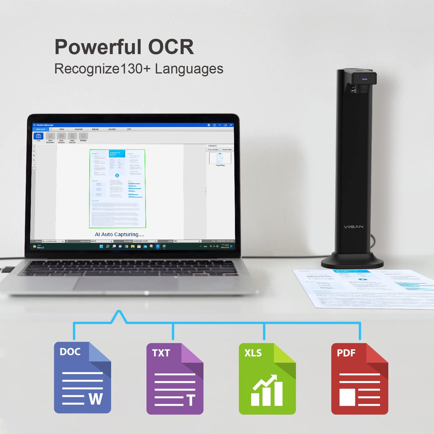 Viisan DL8 Dokumenten- Buchscanner. Max Scanbereich A3. 13MP Auflösung. Buchseiten Glätten & Aufteilen Auto-Scannen.Text-in-Sprache. OCR-Texterkennung. Windows & Mac