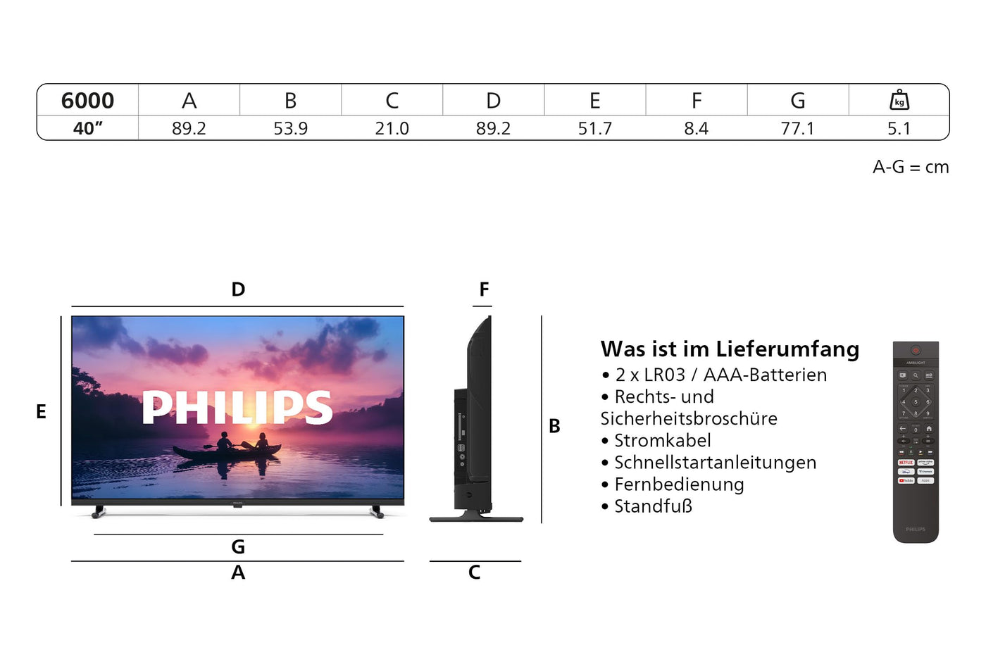 Philips 40PFS6000 HD LED Smart TV - 40 Zoll Display mit Pixel Plus, Titan OS Plattform Und Dolby Digital Sound - Funktioniert Mit Alexa Und Google Sprachassistent
