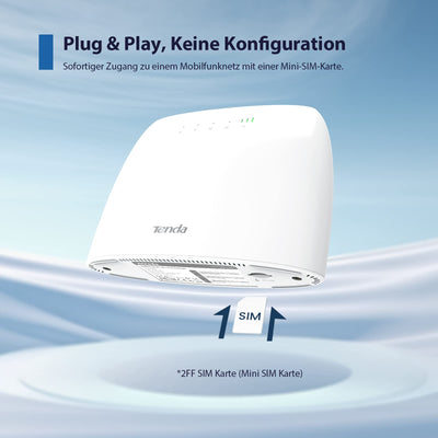 Tenda 4G03 4G LTE Router, WLAN Router für SIM-Karten (CAT4, 150Mbit/s im Download, 300Mbit/s 2,4GHz), 2 Fast-Ethernet-Ports, Plug & Play, APP, IPv6, Gast-Netzwerk, Verkehrdaten-Monitoring, Weiß