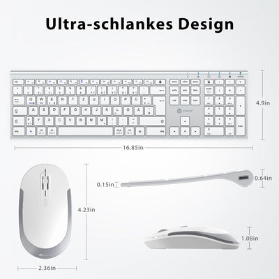iClever kabellose Tastatur und Maus Set, 2.4G kabellose Tastatur und Maus, USB-C wiederaufladbar, Originalgröße, schlanke, dünne und widerstandsfähige Tastatur für Windows 7/8/10, Mac OS