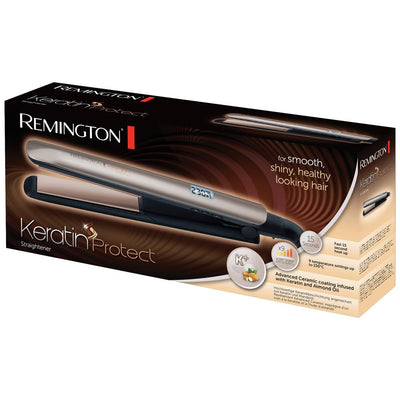 Remington Glätteisen [hochwertige Beschichtung] Keratin (Keramikbeschichtung mit Keratin & Mandelöl angereichert) LCD-Display, 10 Temperatureinstellungen 150-230°C, Haarglätter S8540,Schwarz, 110 mm
