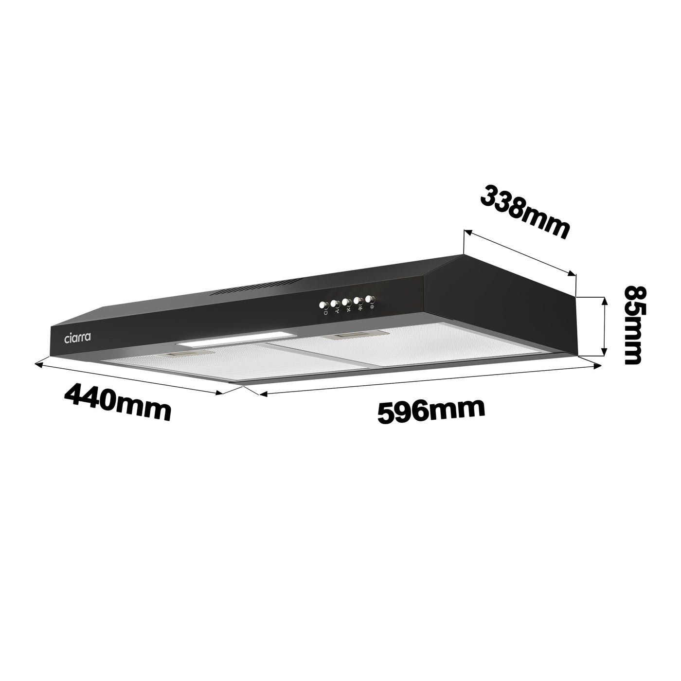 CIARRA CBCB6903D A+ Dunstabzugshaube Unterbau 60cm Umlufthaube Umluft Abluft 3 Leistungsstufen Integrierte Unterschrank Unterbauhaube mit CBCF009 Kohlefilter Schwarz