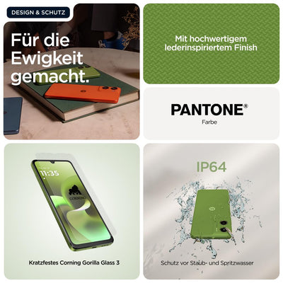 Motorola Moto g06 Smartphone (Kratzfestes 6,88"-HD+-Display Dank Corning Gorilla Glass 3, wasserabweisend, 50-MP-Kamera, 4/256 GB, 5100 mAh, TurboPower-Aufladen) Pantone Tendril, inkl. Schutzcover