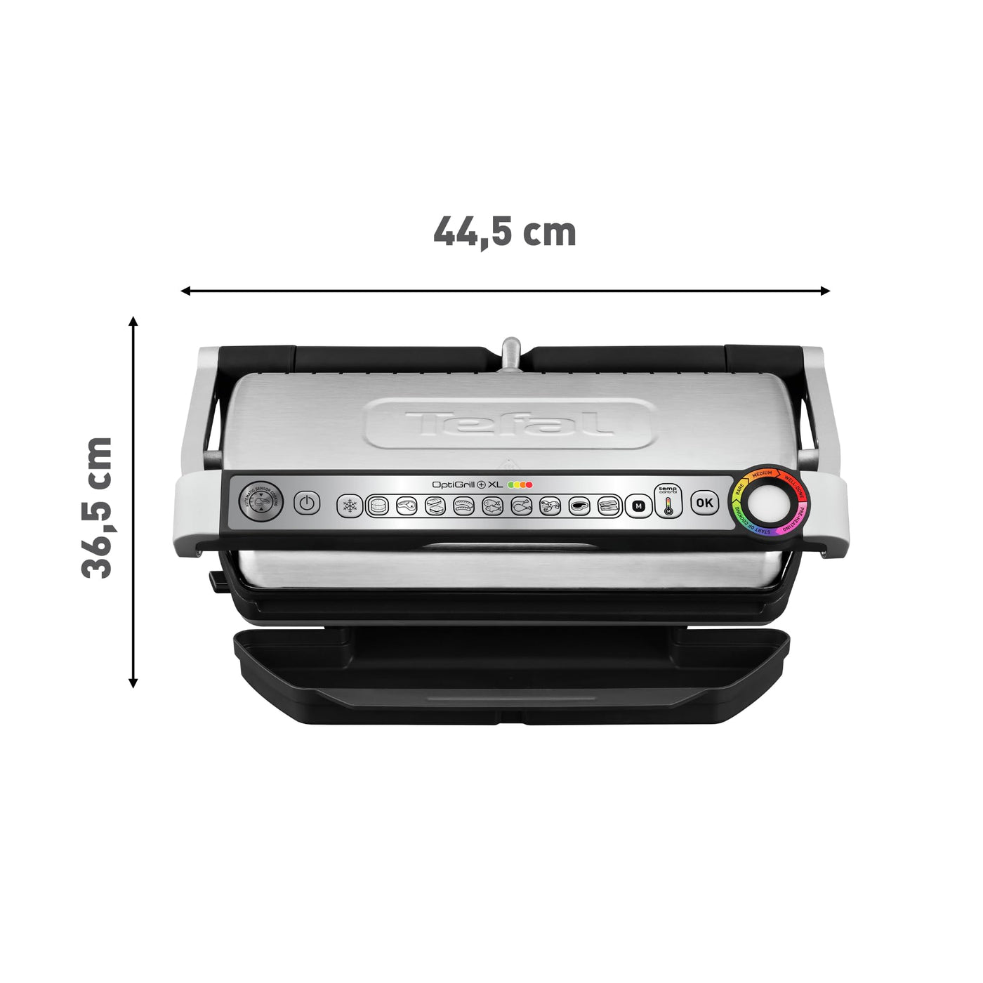 Tefal OptiGrill+ XL Kontaktgrill, 9 Programme, Garstufenanzeige, Abnehmbare XL-Platten, Manueller Modus, Elektrogrill, Edelstahl, GC722D16
