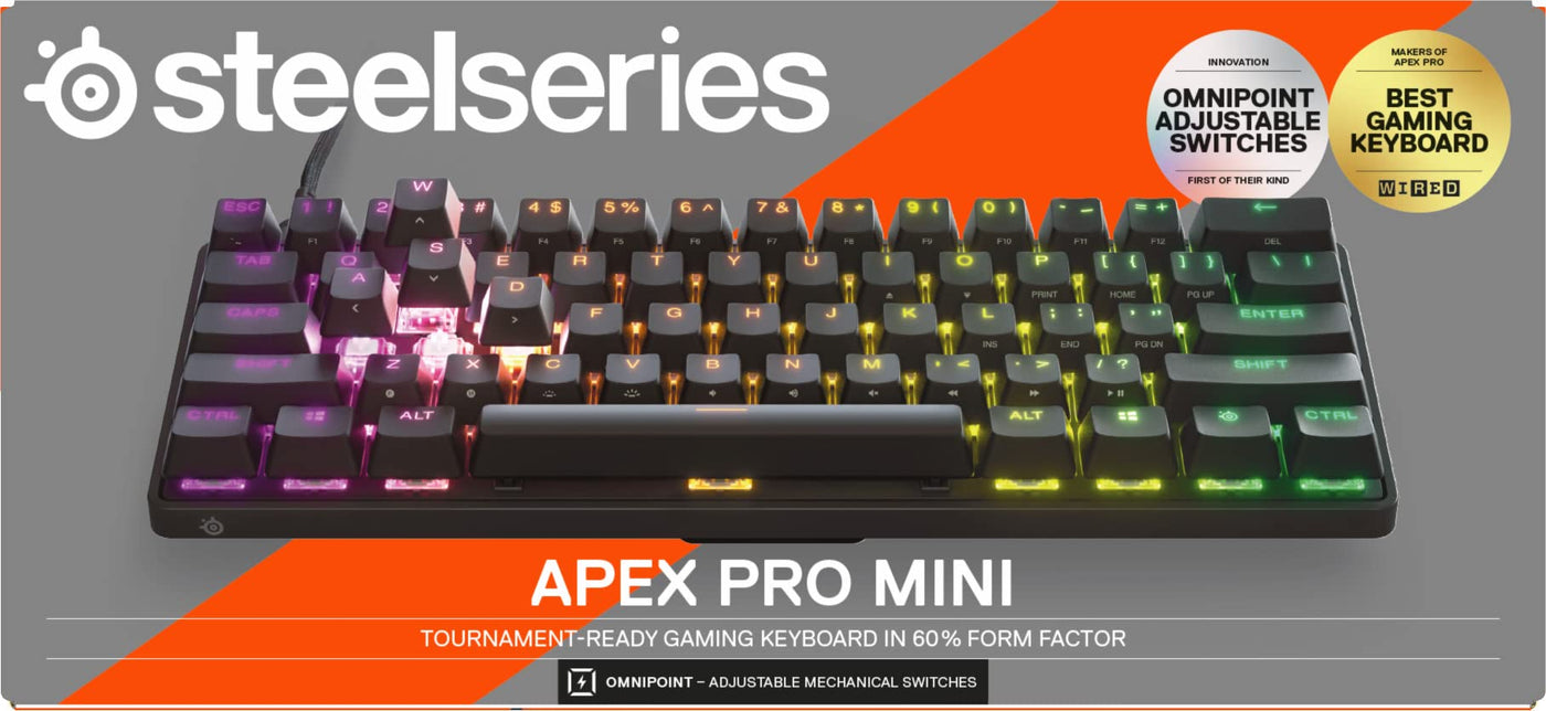 SteelSeries Apex Pro Mini HyperMagnetic Gaming-Tastatur – Die weltweit schnellste Tastatur – Anpassbares Ansprechverhalten – 60%-Formfaktor – RGB – PBT-Keycaps – USB-C – Deutsches Tastatur QWERTZ