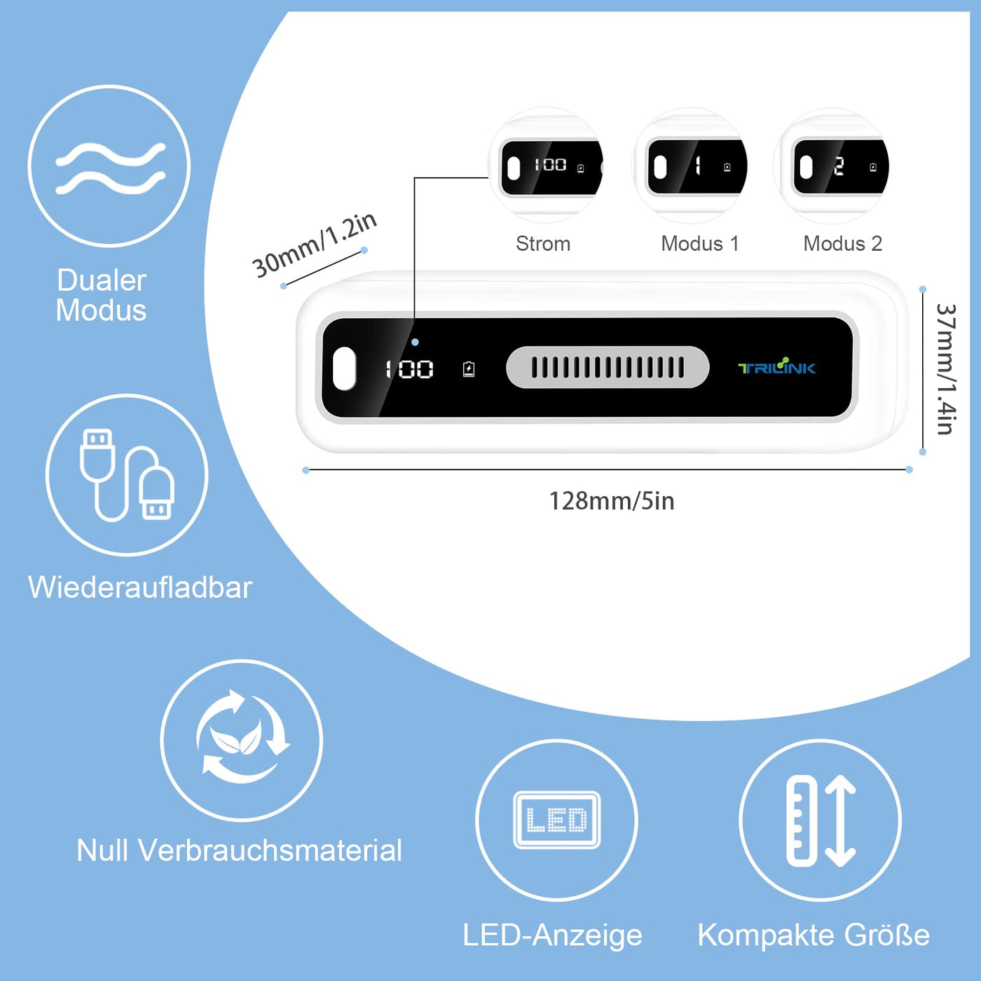 USB Kühlschrank Deo, LED-Display, Mini Ozongenerator Luftreiniger Kühlschrank Geruchskiller, Wiederaufladbar Geruchsneutralisierer, Geruchsentferner für Kühlschrank, Auto, Schuhschrank, Kleiderschrank