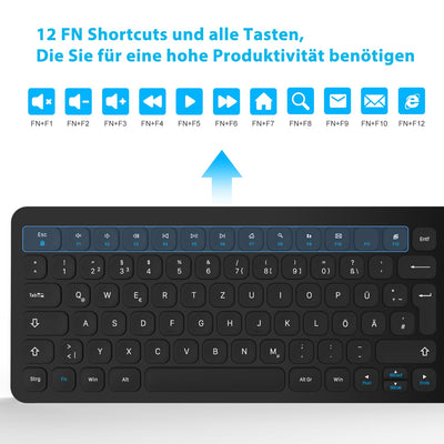 Kabellose Tastatur und Maus, LeadsaiL Tastatur Maus Set Kabellos, Flüsterleiser Tastenanschlag, 2.4 GHz QWERTZ Deutsches Layout mit 2-in-1 USB Nano Empfänger, für PC, Desktop, Laptop, Windows, Mac