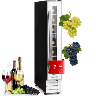 Klarstein Weinkühlschrank, 1 Zonen Getränkekühlschrank, Kleiner Einbau-Weinschrank Schmal, 20L Wein-Kühlschrank mit Glastür, Indoor/Outdoor Flaschenkühlschrank, Wine Fridge 5-22°C, 7 Flaschen