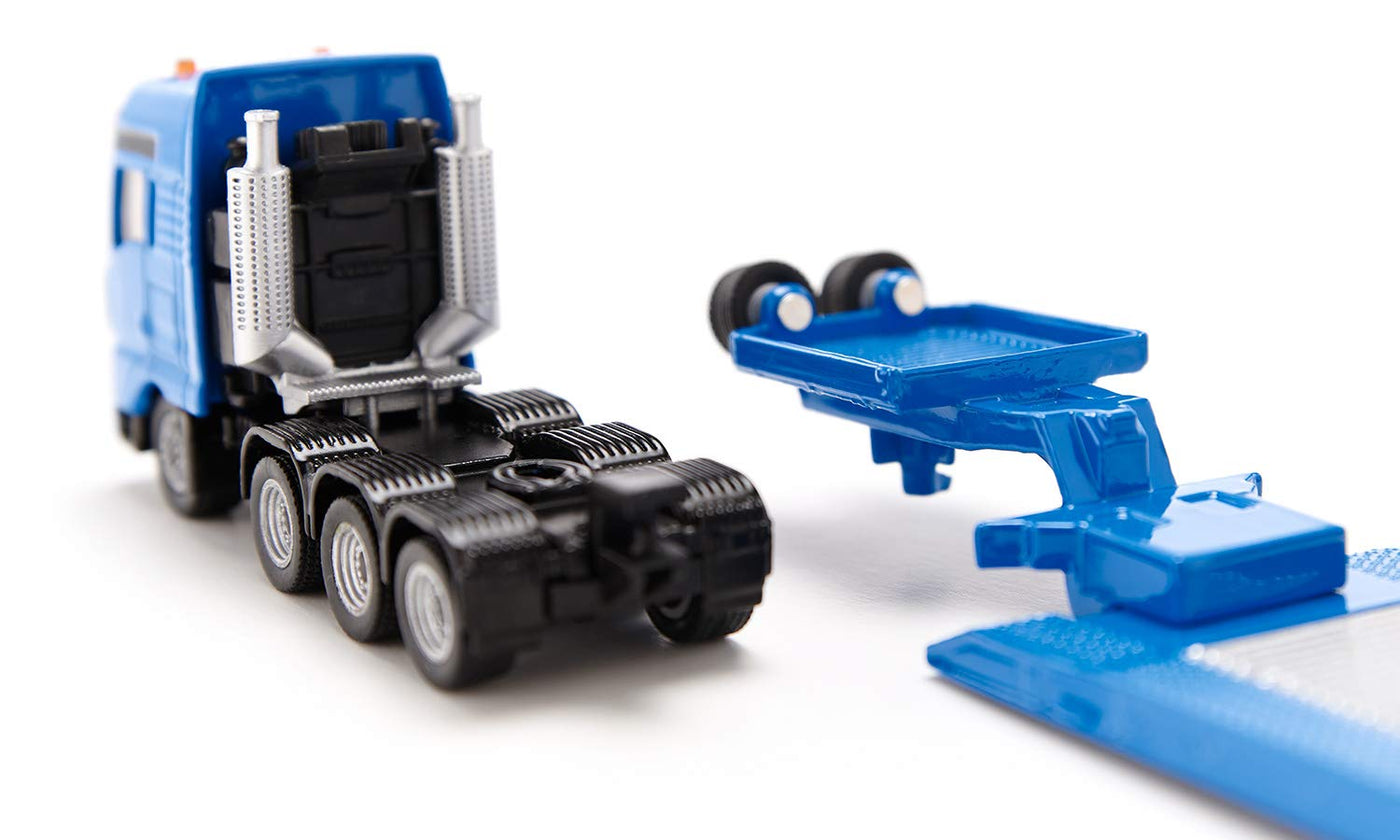 siku 1847, Schwertransporter mit Tiefbettauflieger, 1:87, Metall/Kunststoff, Blau/Gelb, Abkoppelbarer Auflieger