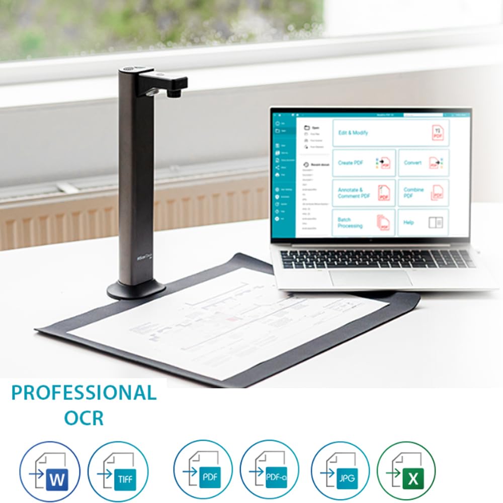 IRIScan Desk Pro Dokumentenscanner LED,Buchscanner 18MP Kamera -v7PRO: a3 scanner 60PPM Free ReadirisPDF OCR-Editor,600Dpi Dokumentenkamera Visualizer,AI-Flachlegung-Auto-Scan-Finger-Verstecken WinMac
