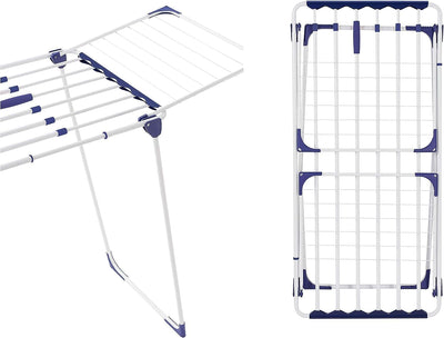 Leifheit Wäscheständer Classic Extendable 230 Solid, auf eine Breite von 184 cm ausziehbar, Standtrockner mit 23m Trockenlänge, stabiler Wäschetrockner mit extradicken XL-Stäben, weiß, blau