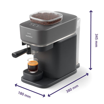 Philips Baristina Espressomaschine - Real Espresso, made simple. Kompakte Kaffeemaschine, Naturweiß mit Eschenholz-Siebträger, 16-bar-Pumpendruck, automatisches Mahlwerk, Cafe Crema (BAR302/20)