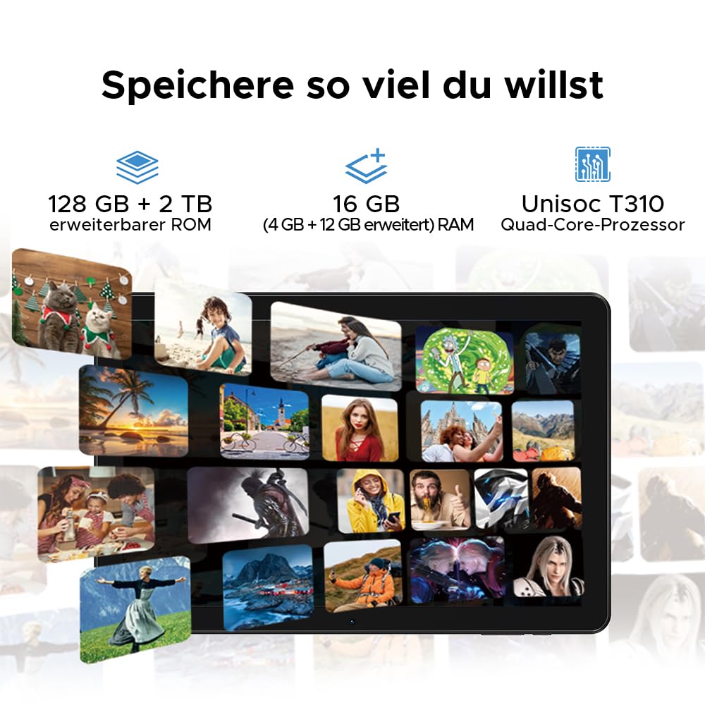 DOOGEE T10W Android 15 Tablet 10 Zoll 16GB RAM +128GB ROM (2TB TF) 2025 Neueste Tablet mit SIM Card Slot, 8000mAh Gaming Tablets Android 4G LTE/5G WiFi, Dual Kamera, BT5.0/ OTG/Face ID/USB Type C