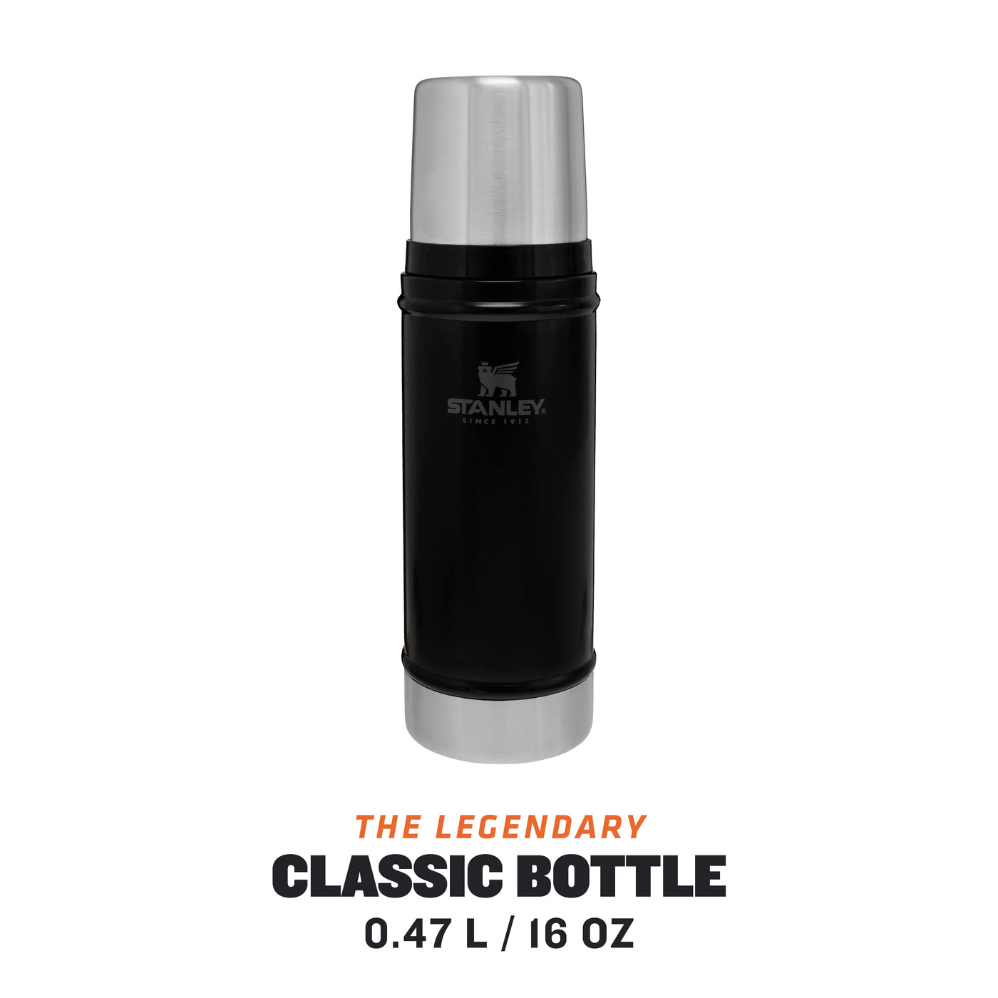 Stanley Classic Legendary Thermosflasche 473 ml - Thermos Hält 15 Stunden Heiß oder Kalt - Edelstahl Thermoskanne - BPA-Frei - Spülmaschinenfest - Matte Black