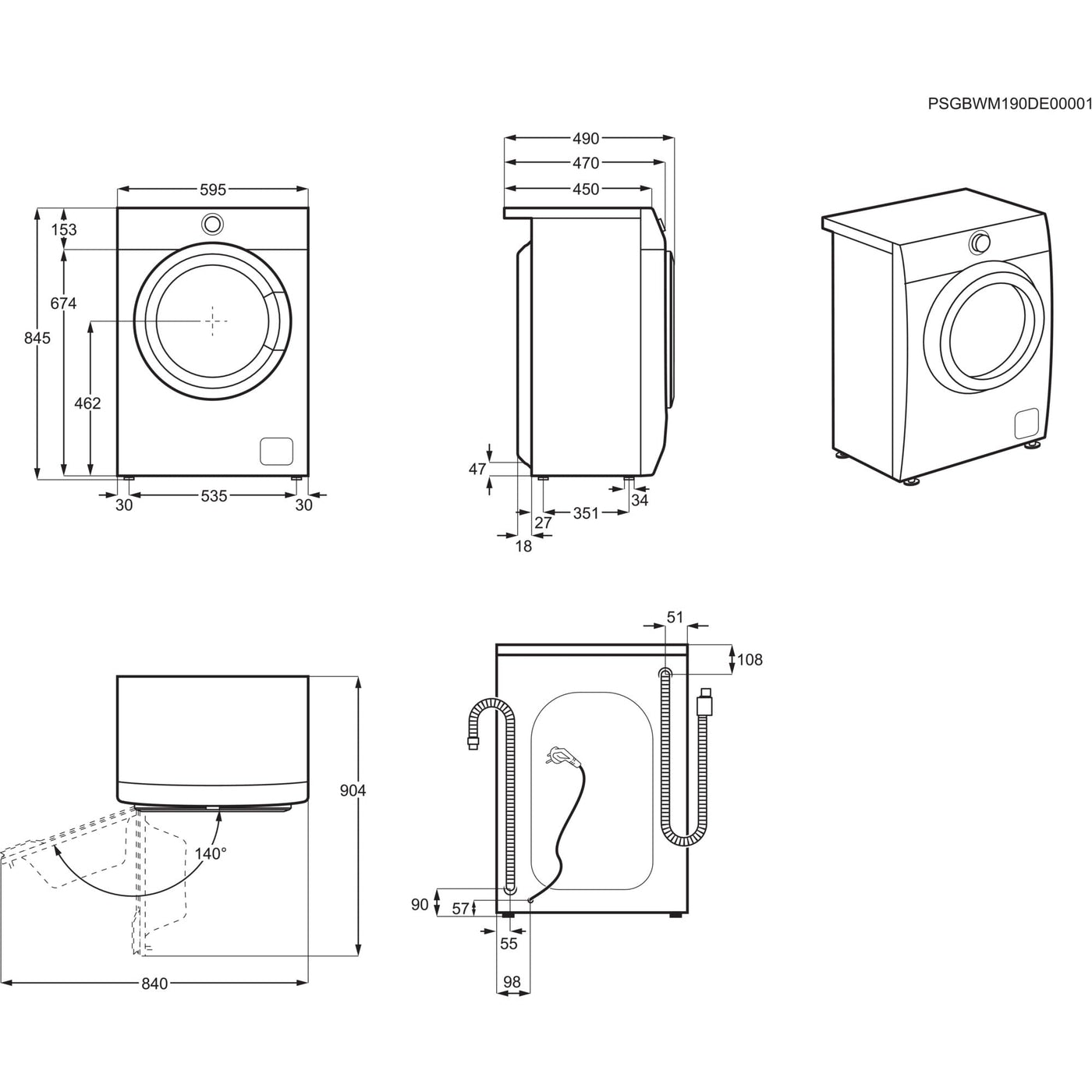 AEG LSR6F75470 Kompakte Waschmaschine mit nur 487 mm Tiefe/Serie 6000 mit ProSense® / 7,0 kg/Leise/Mengenautomatik/Kindersicherung/Wasserstopp / 1400 U/min