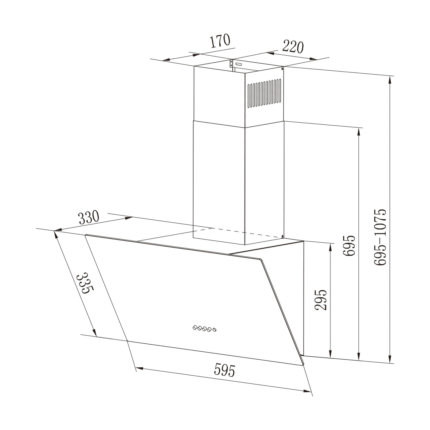 CIARRA CBCB6750 Dunstabzugshaube 60cm Umluft Kopffreie Schräghaube 350m³/h Abluft 3 Stufen Wandmontage Abzugshaube Schwarz