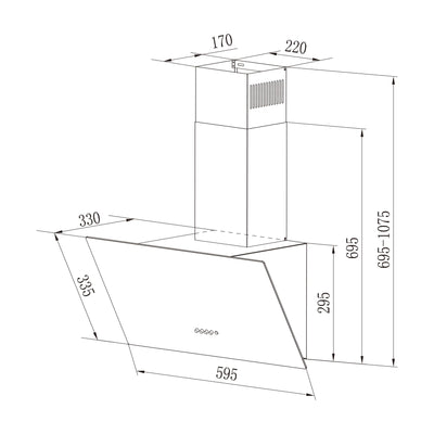 CIARRA CBCB6750 Dunstabzugshaube 60cm Umluft Kopffreie Schräghaube 350m³/h Abluft 3 Stufen Wandmontage Abzugshaube Schwarz