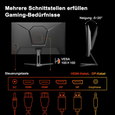 Minifire Gaming Monitor 27",180 Hz, WQHD, Nano IPS, OD 1ms, HDR, 120% sRGB, AMD FreeSync+,Motion Blur Reduction Technologie, VESA(100 x 100 mm) - Schwarz MFG27F4Q