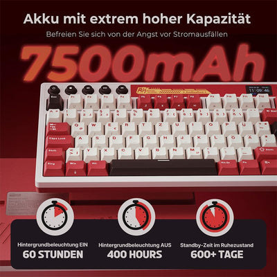 RK ROYAL KLUDGE M87 Mechanische Tastatur Kabellos mit Display und Doppelknopf, Gasket 75% Gaming Tastatur TKL, QWERTZ Bluetooth/2.4Ghz/USB-C RGB QMK/VIA, 7500 mAh, Hot Swap Linear Creamy Switches