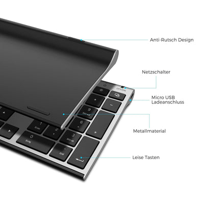seenda Funktastatur mit Maus, Wiederaufladbare Tastatur Maus Set kabellos für Computer/Laptop, leise klick, Fullsize & QWERTZ Layout(Schwarz & Grau)