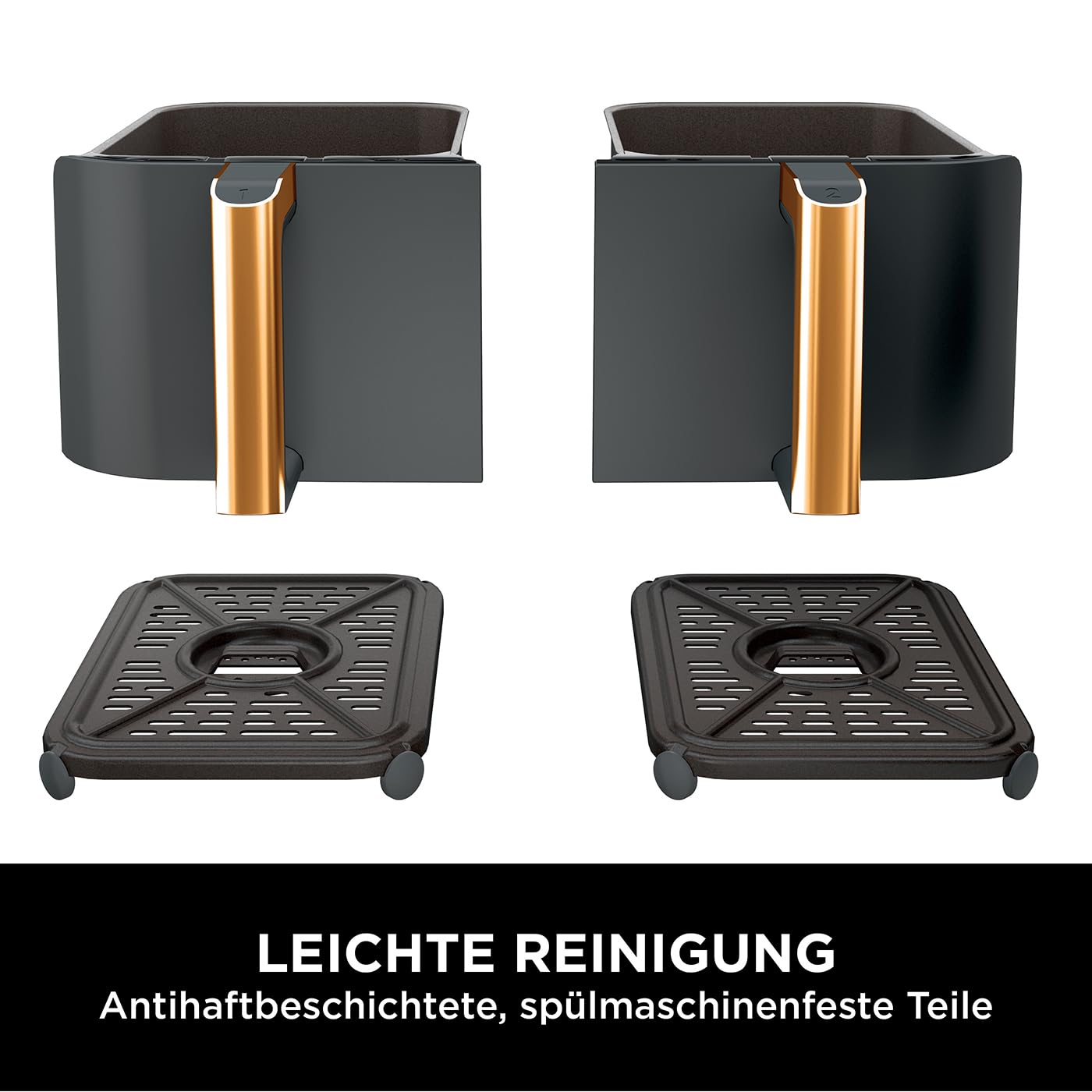 Ninja Foodi MAX Dual Zone Heißluftfritteuse, 9,5L Airfryer, 2 Fächer, mit Zange, Antihaftbeschichtung, spülmaschinenfeste Körbe, 6-in-1, Amazon Exklusiv, Kupfer/Schwarz, AF400EUCP