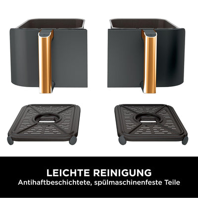 Ninja Foodi MAX Dual Zone Heißluftfritteuse, 9,5L Airfryer, 2 Fächer, mit Zange, Antihaftbeschichtung, spülmaschinenfeste Körbe, 6-in-1, Amazon Exklusiv, Kupfer/Schwarz, AF400EUCP