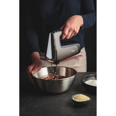 Tefal HT650E Power Mix Silence Handmixer | 600 Watt | variabler Geschwindigkeitsregler | Turbo- und Auswurf-Funktion | extrem leiser Motor | inkl. 2 Rührbesen und 2 Knethaken | Grau